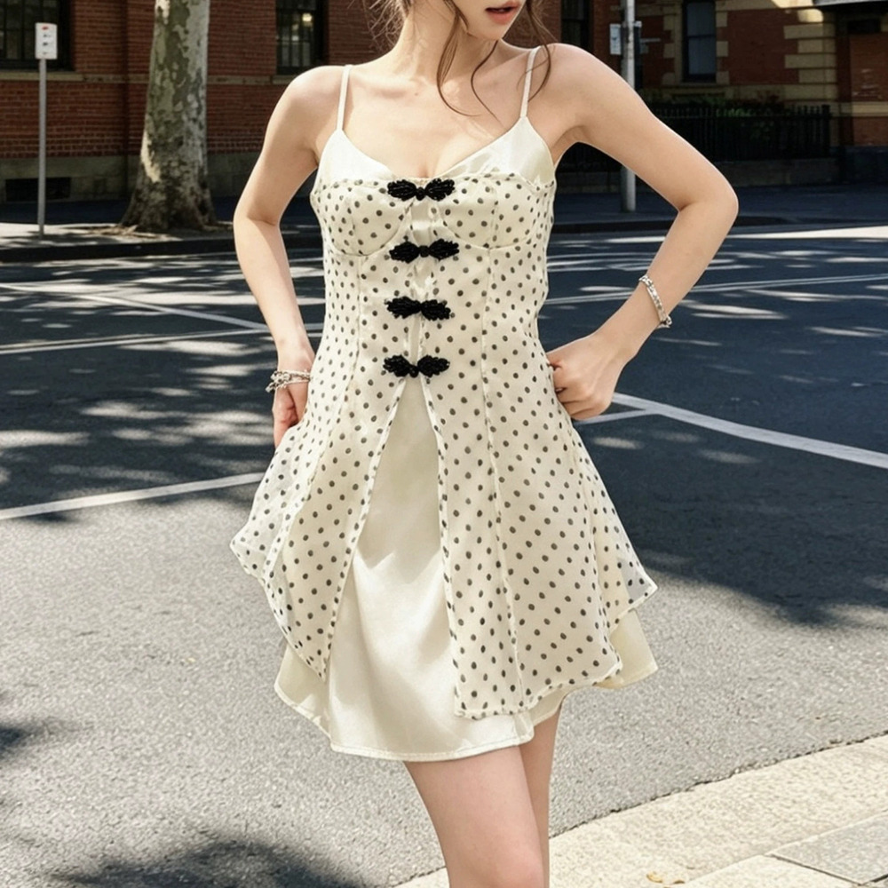 Zara Summer Retro Polka Dot Waist Spaghetti Strap Dress